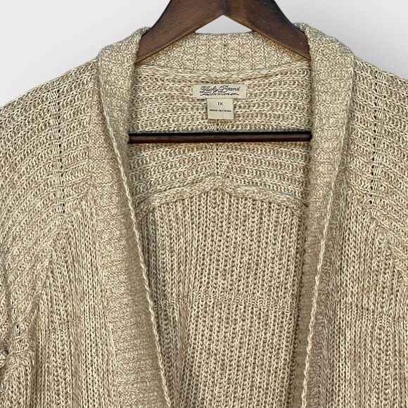 Lucky Brand Open Cardigan Women 1X Beige Knit Raglan Long Sleeve Pockets Q17 - Picture 2 of 16
